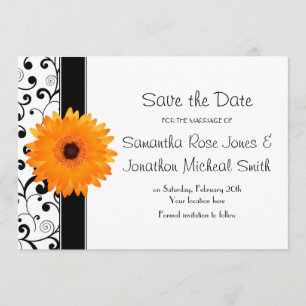 Reserve A Data Orange Gerbera Daisy Black Scroll Salvar a Data