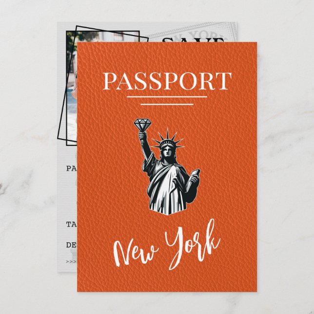 Reserve A Data Orange Nova Iorque Passport Salvar a Data (Frente/Verso)