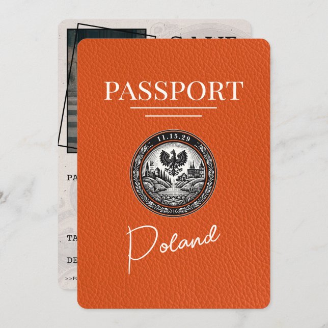 Reserve A Data Orange Polônia Passport Salvar a Data (Frente/Verso)