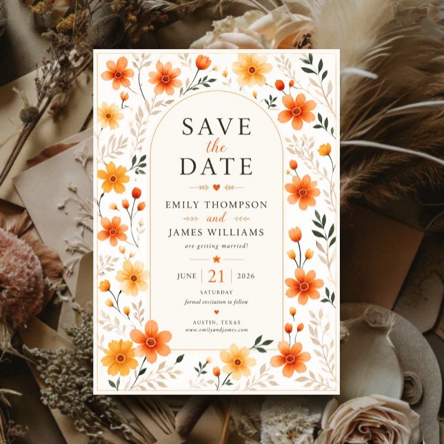 Reserve A Data Orange Wildflower Rustic Floral Elegant Botanical (Criador carregado)