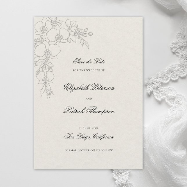 Reserve A Data Orchid Elevated Ecru Formal Traditional Wedding (orchid wedding save the date formal modern classic traditional black tie parents hosted ecru)