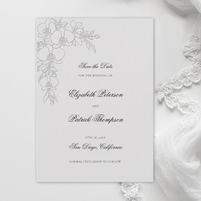 Reserve A Data Orchid Elevated Ivory Formal Traditional Wedding (orchid wedding save the date formal modern classic traditional black tie parents hosted ivory)