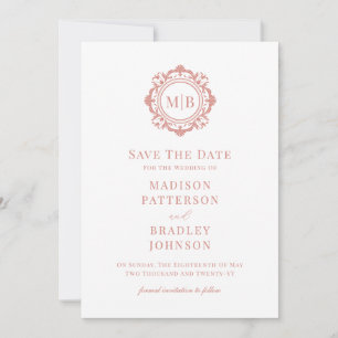 Reserve A Data Ornamentado Floral Monograma Rosa Dourado Casament
