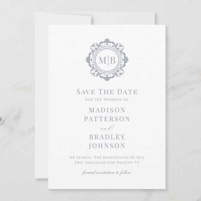 Reserve A Data Ornamentado Floral Monograma Silver Casamento (Frente)