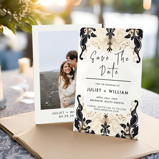 Reserve A Data Ornamentado Retro-Árabe Casamento tema damasco Neg (Criador carregado)