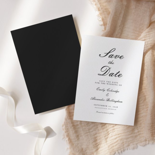 Reserve A Data Ornamentado Script Black White Formal Salvar Data (Criador carregado)