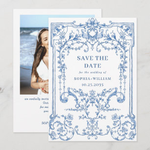 Reserve A Data Ornamentado Vitoriano Azul Grace Floral Foto de Ca