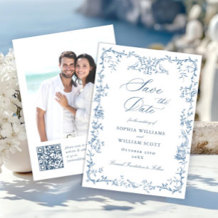 Reserve A Data Ornamentado Vitoriano Elegante Casamento Azul Dust