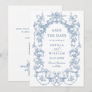 Reserve A Data Ornamentado vitoriano Floral Dusty Blue Código QR