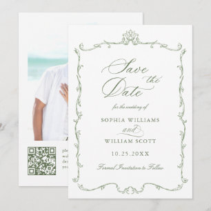 Reserve A Data Ornamentado Vitoriano Floral Sage Foto de Casament