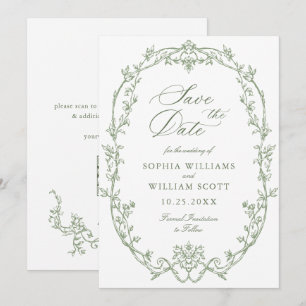 Reserve A Data Ornamentado vitoriano Floral Sage Green Wedding Có
