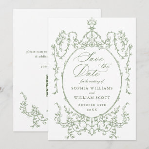 Reserve A Data Ornamentado vitoriano Floral Sage Green Wedding Có