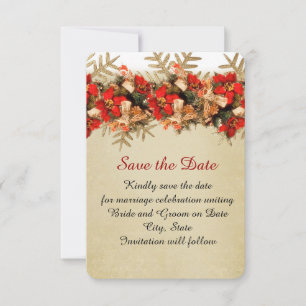 Reserve A Data Ornamentos Dourados/Vermelhos Salvem a data