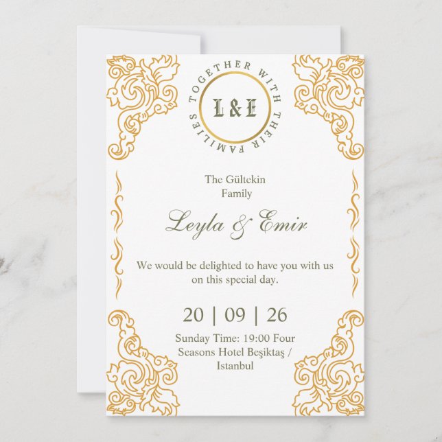 Reserve A Data Ornate Dourado Damask Save the Date (Frente)
