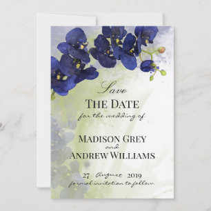 Reserve A Data Orquídea Azul Escuro Aquarela Save the Date
