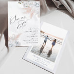 Reserve A Data Orquídea Floral Branca e Praia Azul Dusty<br><div class="desc">Orquídea Branca Floral e Praia Azul Dusty Salvem a Data Este chá de panela de aquarela apresenta orquídeas brancas e pampas brancas poeirentas corais azuis criando o casamento perfeito na praia. É perfeito para praia, verão, blush, tropical, azul empoeirado, destino, casamento sobre temas oceânicos. Você pode editar/personalizar todo o Modelo....</div>