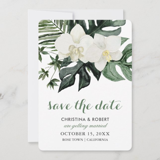 Reserve A Data Orquídea Tropical Monstera Botânica Salvar Data (Frente)