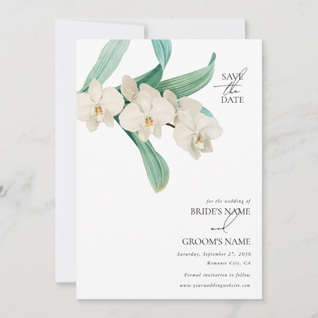 Reserve A Data Orquídeas Brancas em Aquarela para Casamento Flora (Frente)
