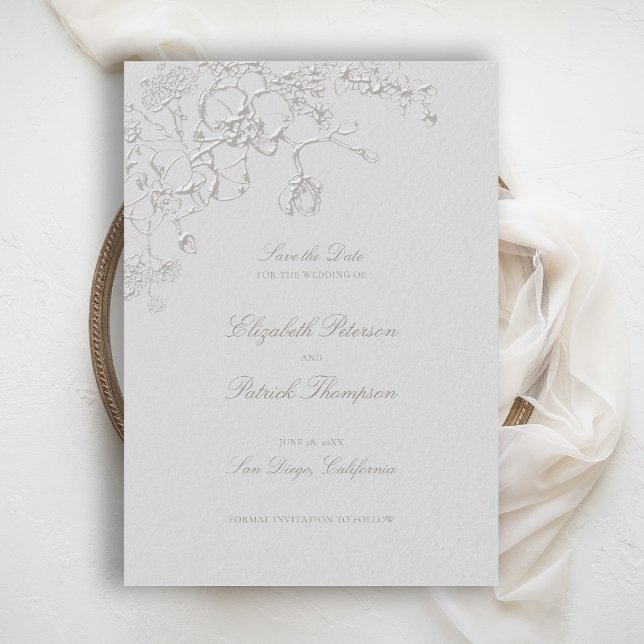 Reserve A Data Orquídeas Reverie Marfim Casamento Formal Tradicio (orchid wedding save the date art sketch romantic modern classic formal elegant ivory)