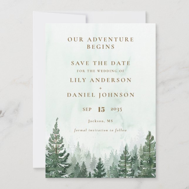 Reserve A Data Our Adventure Rustic Pine Tree Forest Wedding (Frente)