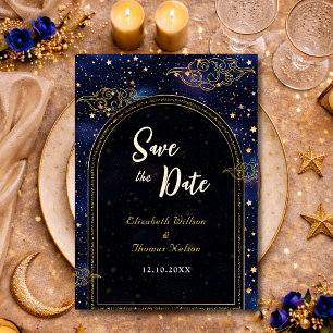Reserve A Data Ouro azul astronomia celestial estrelas casamento