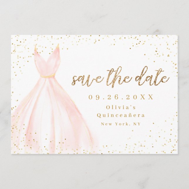 Reserve A Data Ouro brilhante elegante e vestido esmagador guarda (Frente)