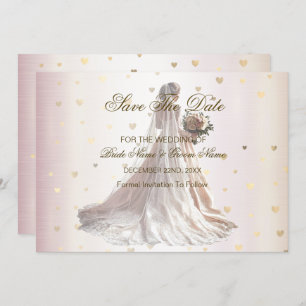 Reserve A Data Ouro Casamento no inverno Bride rosa Bride Coraçõe