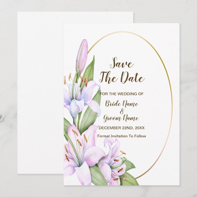 Reserve A Data Ouro das Flores Rosa de Casamento Belo (Frente/Verso)