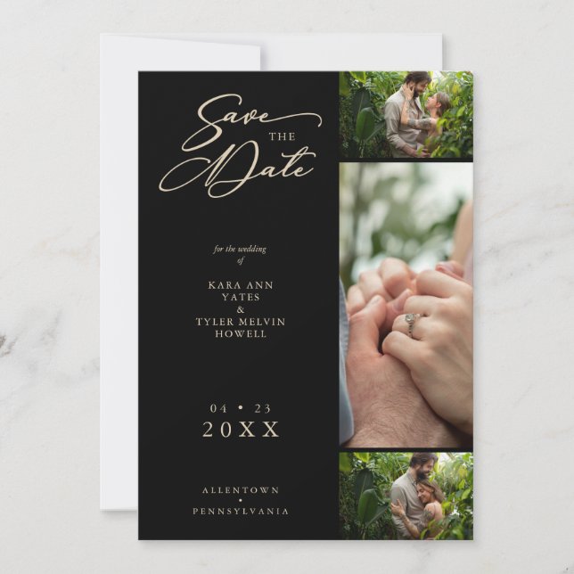 Reserve A Data Ouro Efeito do Rico Preto Colagem 3 Fotografias Ca (Frente)