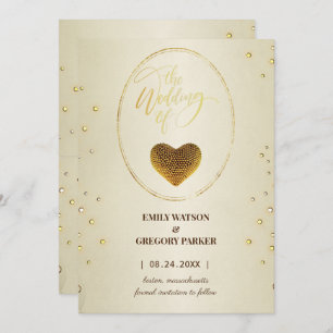 Reserve A Data Ouro elegante diamantes coração salvar a data