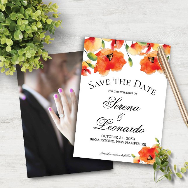 Reserve A Data Ouro Elegante Poppy Summer Casamento Salve a Data (Elegant Golden Poppy Summer Wedding Save the Date)