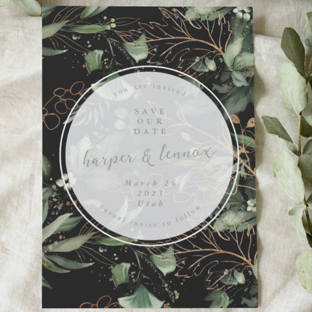 Reserve A Data Ouro Eucalyptus Boho Elegante Onyx Pampas Preto (Criador carregado)