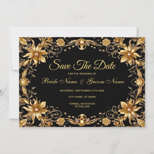 Reserve A Data Ouro Floral Salvar a Data (Frente)