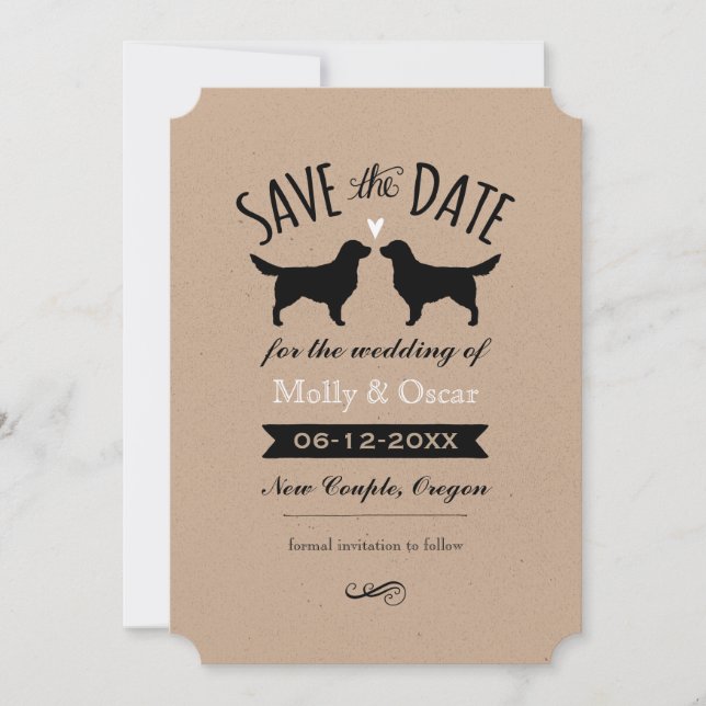 Reserve A Data Ouro Retriever Silhouettes Casamento Salve a Data (Frente)