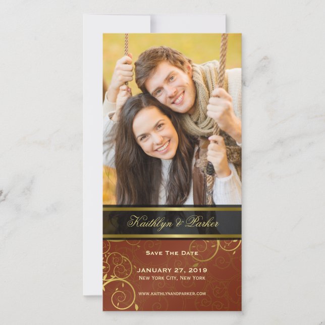 Reserve A Data Ouro Spiral Vines Siena Elegante Foto Clássica (Frente)