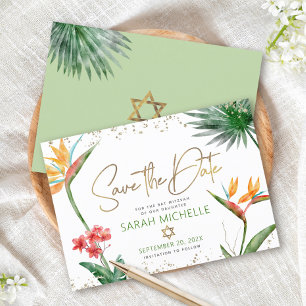 Reserve A Data Ouro Verde Tropical Bat Mitzvah Floral Palma Moder
