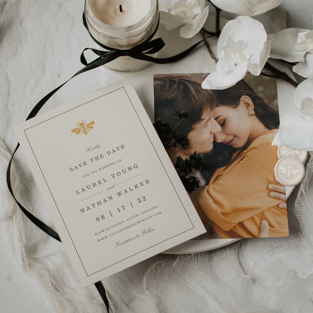 Reserve A Data Ouro Watercolor Bee Photo (Criador carregado)