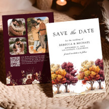 Outono Burgundy Trees QR Code Foto Casamento  
