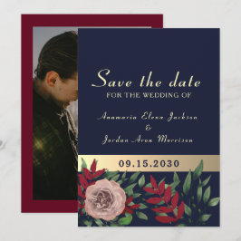 Reserve A Data Outono Casamento Floral Burgundy Marinha