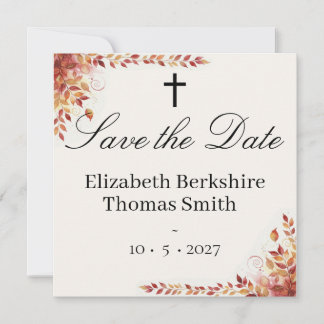 Reserve A Data Outono Católico Vermelho e Dourado Casamento Save