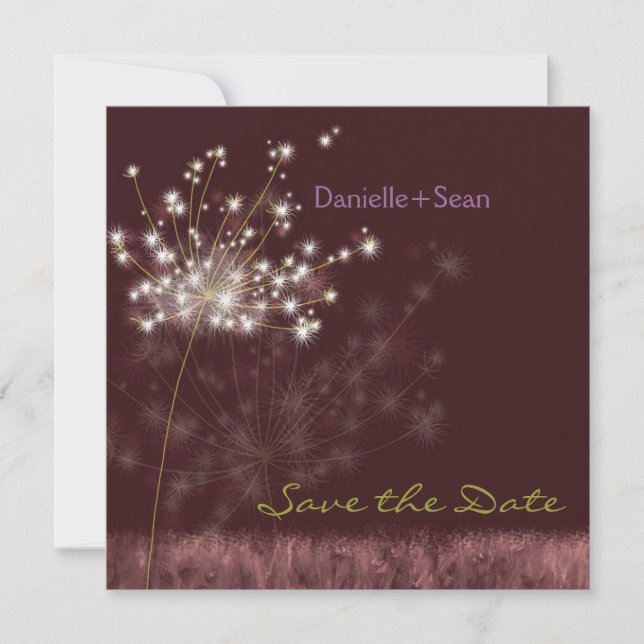 Reserve A Data Outono Dandelions Borgonha Casamento Save the Date (Frente)