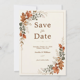 Reserve A Data Outono Elegante Folha Rústica Casamento Atemporal