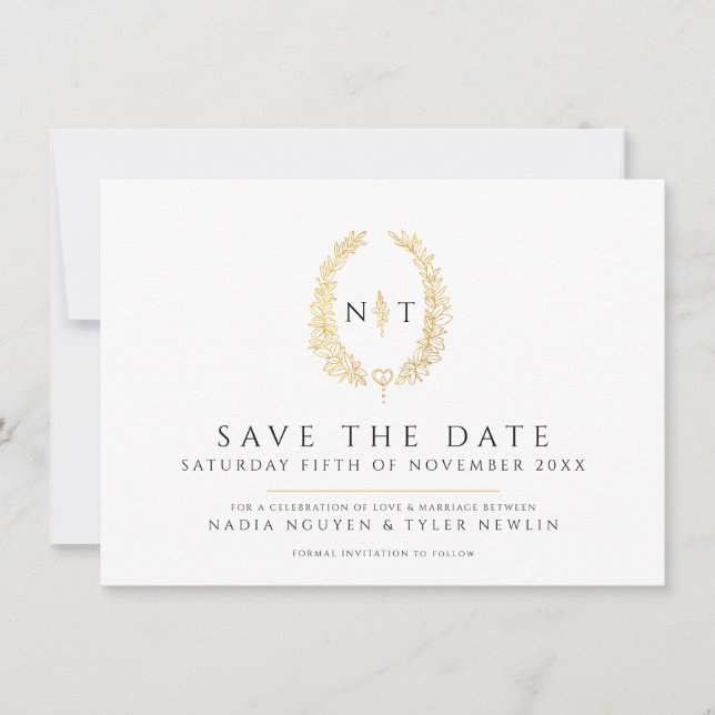 Reserve A Data Oval do casamento de folhas de preto branco (Frente)