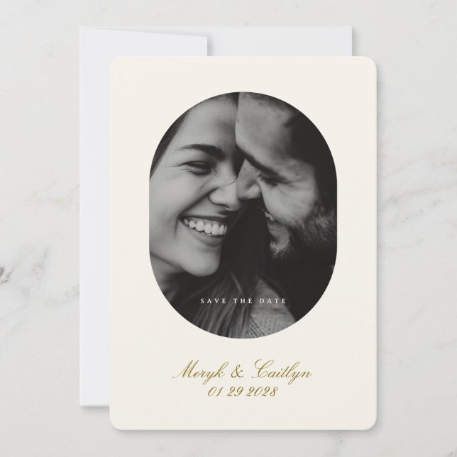 Reserve A Data Oval Elegant Wedding Photo Calligraphy (Frente)