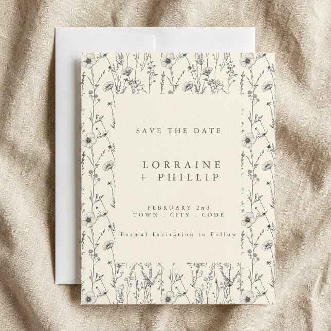 Reserve A Data Padrão contínuo de delicadas flores silvestres par (Delicate wild flowers seamless pattern wedding save the date.)