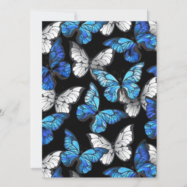 Reserve A Data Padrão contínuo escuro com borboletas azuis Morpho (Frente)