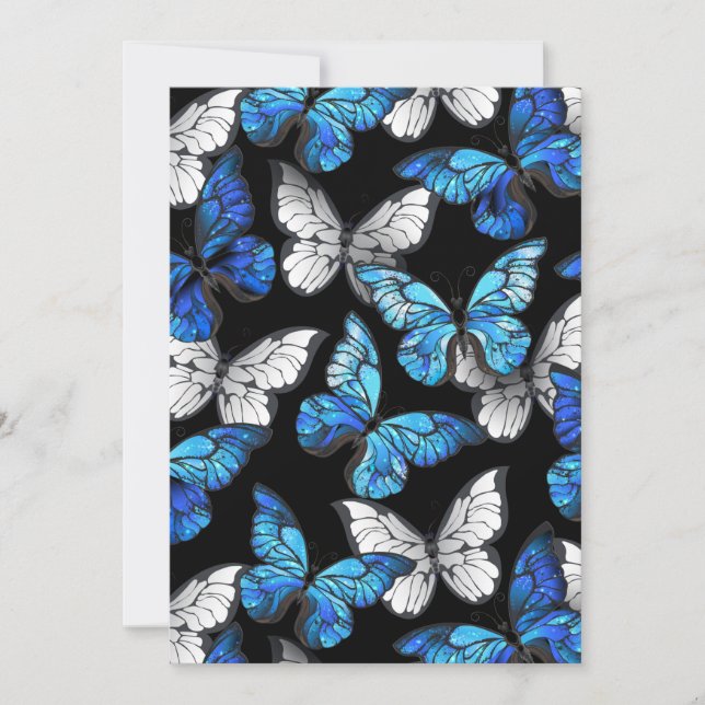Reserve A Data Padrão contínuo escuro com borboletas azuis Morpho (Frente)