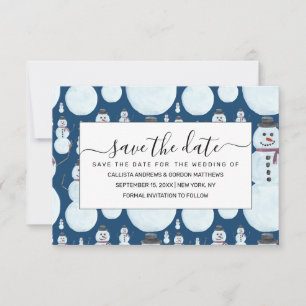Reserve A Data Padrão de Aquarela Azul Snowman, Gelado, Gelado
