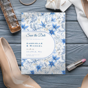 Reserve A Data Padrão Floral de Chinoiserie Azul Branco de Delft 