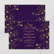 Padrão Floral Dourado Folhas Roxo Casamento Modern